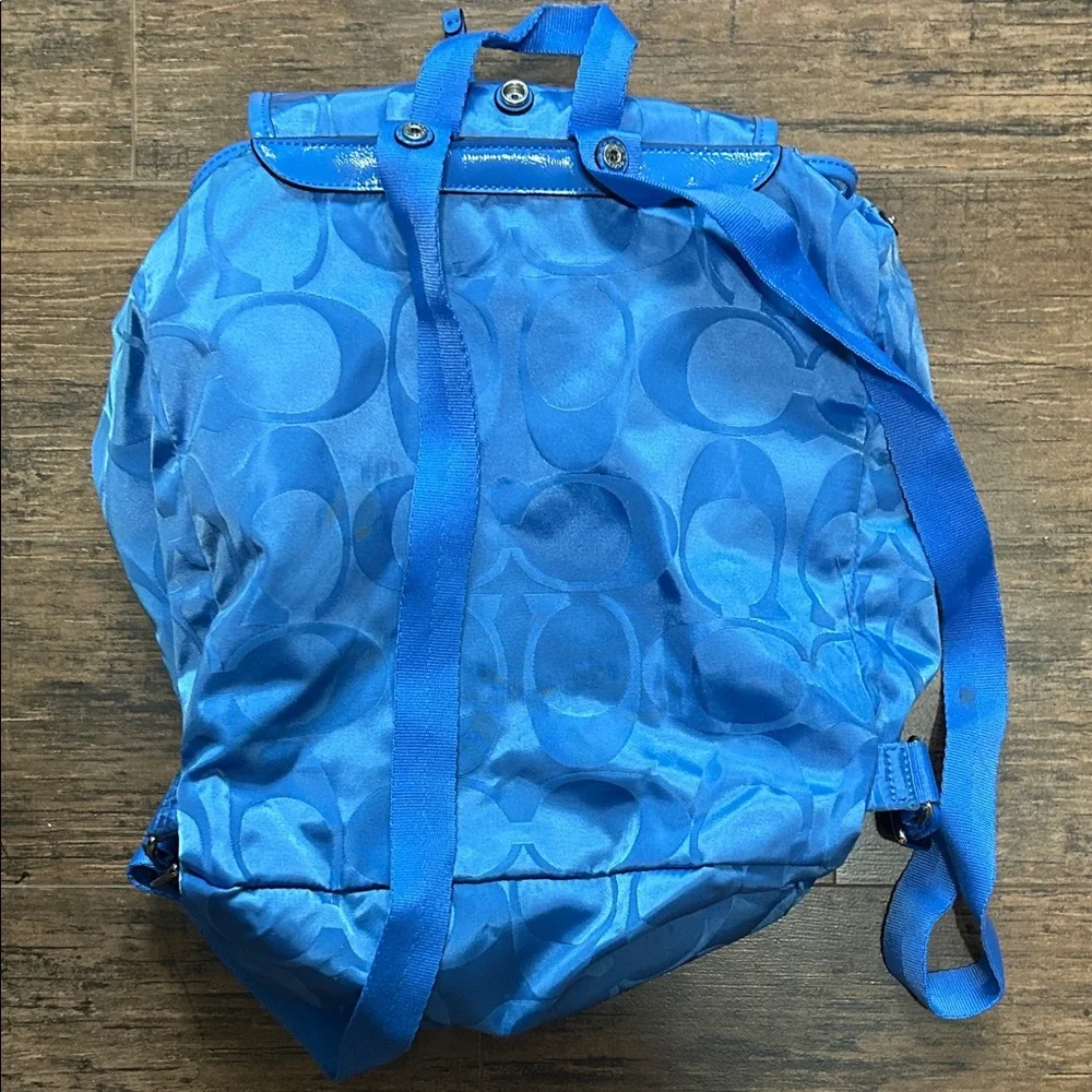 Coach Signature Pattern Blue Backpack - Picture 4 of 4